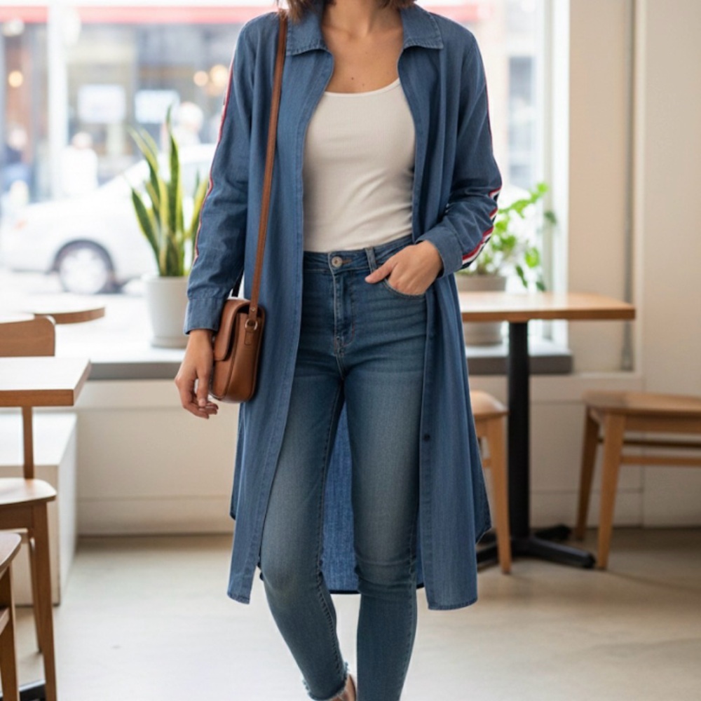 Thread & Story Chambray Shirt Dress w/ Stripe Sleeves Size M